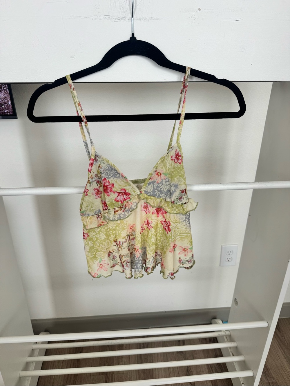 SHEIN Yellow Floral Ruffle Cami Tank